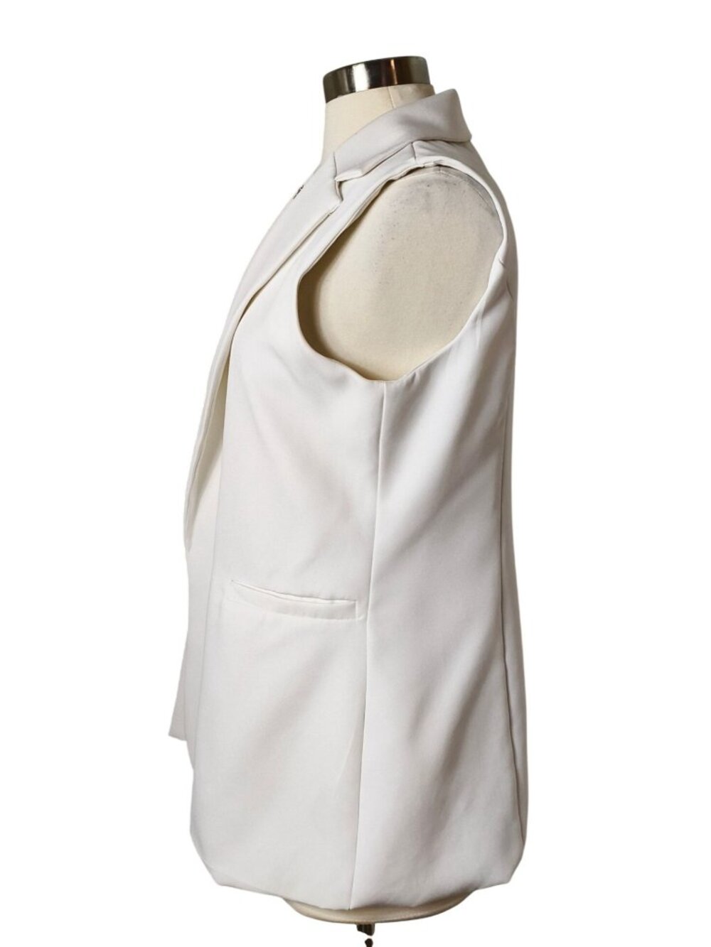 Womens M Sleeveless Blazer White Vest Notched Collar Pockets Elegant Chic - Picture 2 of 6